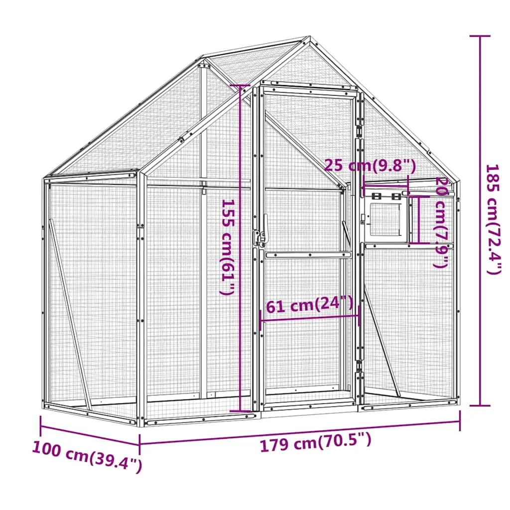 Silver Aluminium Bird Aviary 179x100x185 cm
