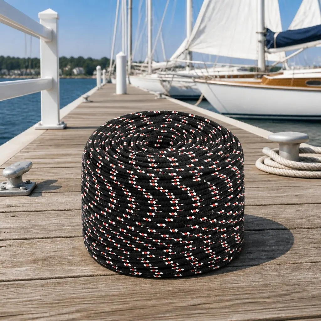 Black Polypropylene 8mm Boat Rope, 25m Coil