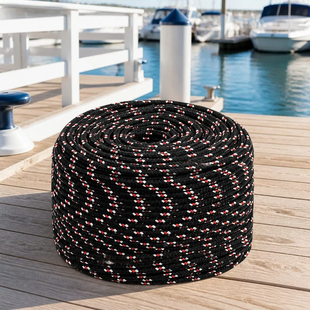 Black 10mm 25m Polypropylene Braided Boat Rope