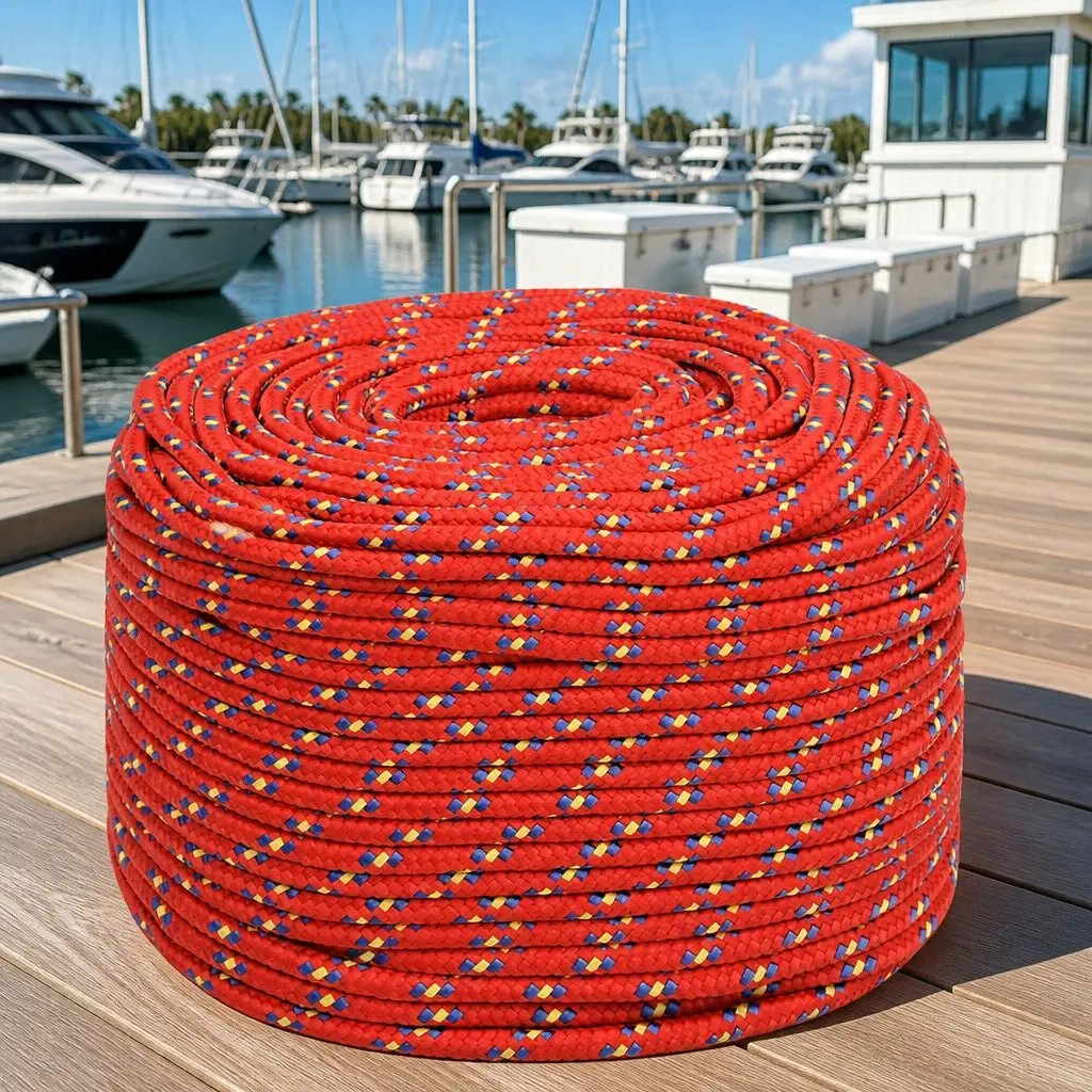 10mm Red Braided Polypropylene Boat Rope 100m