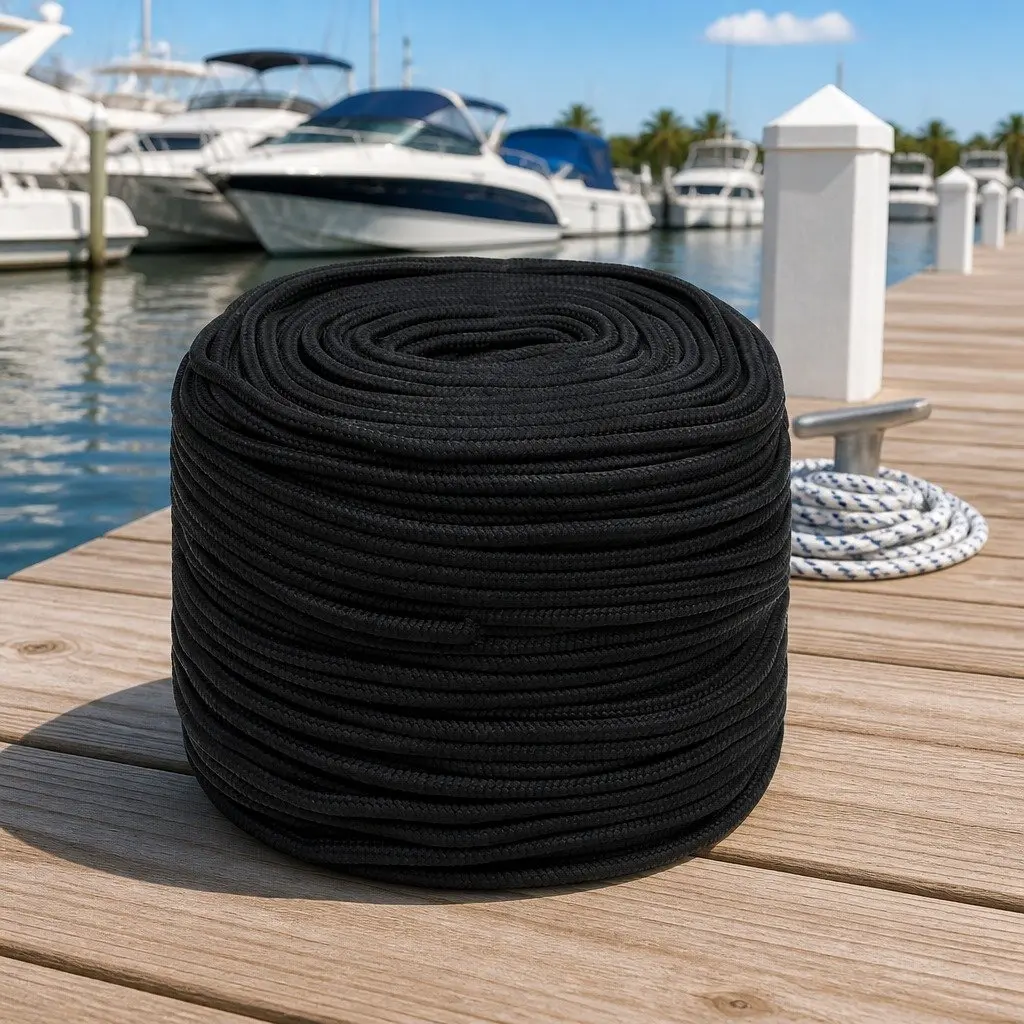 50m 6mm Black Polypropylene Boat Rope Coil