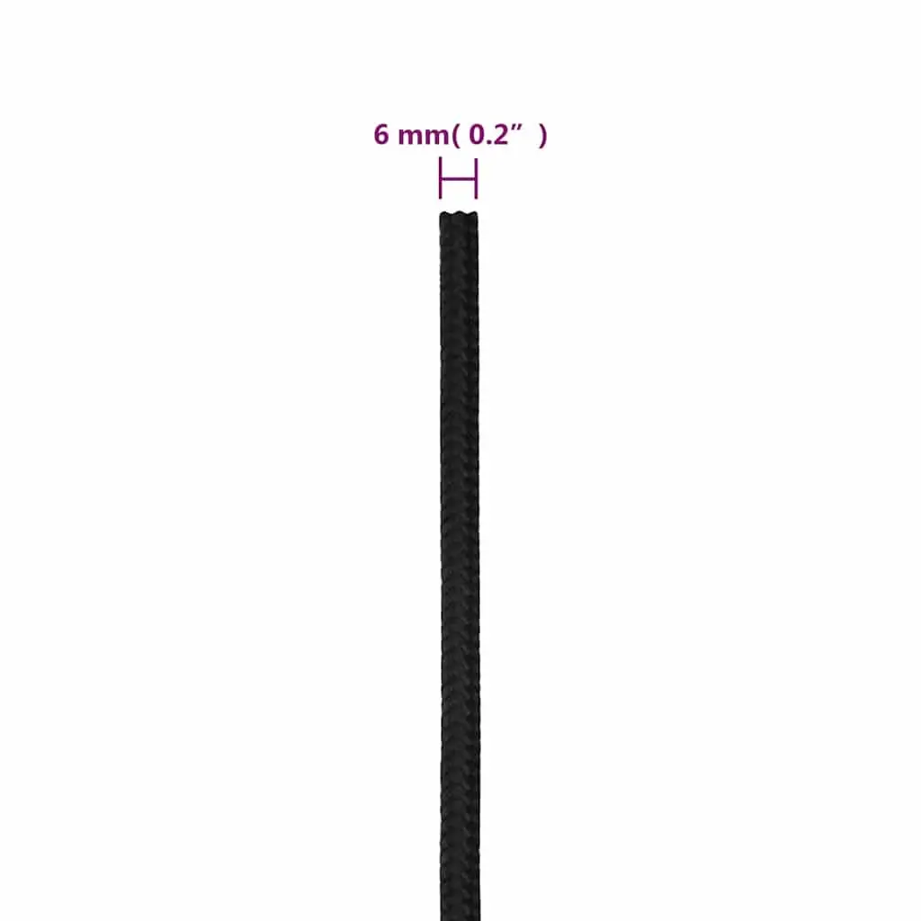 50m 6mm Black Polypropylene Boat Rope Coil