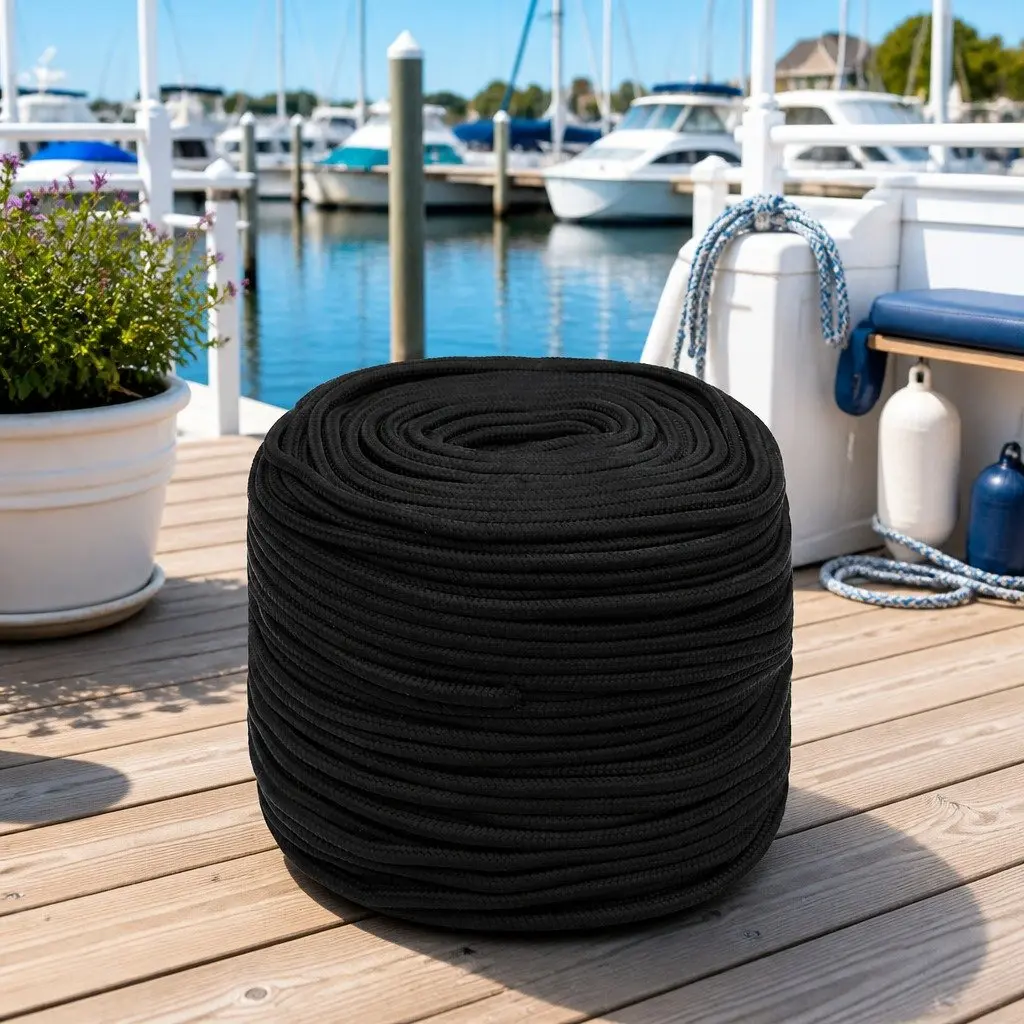 8mm Black Polypropylene Boat Rope 25m