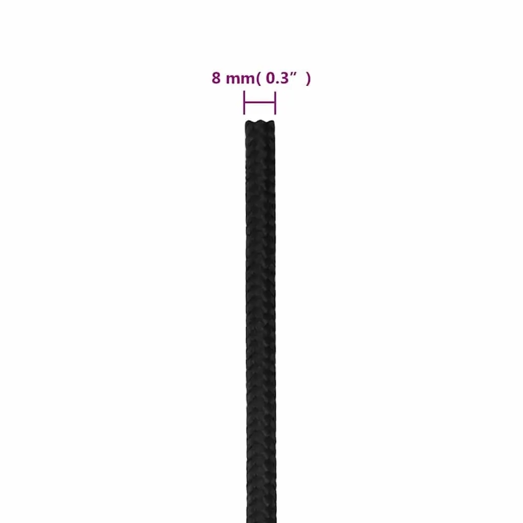 8mm Black Polypropylene Boat Rope 25m