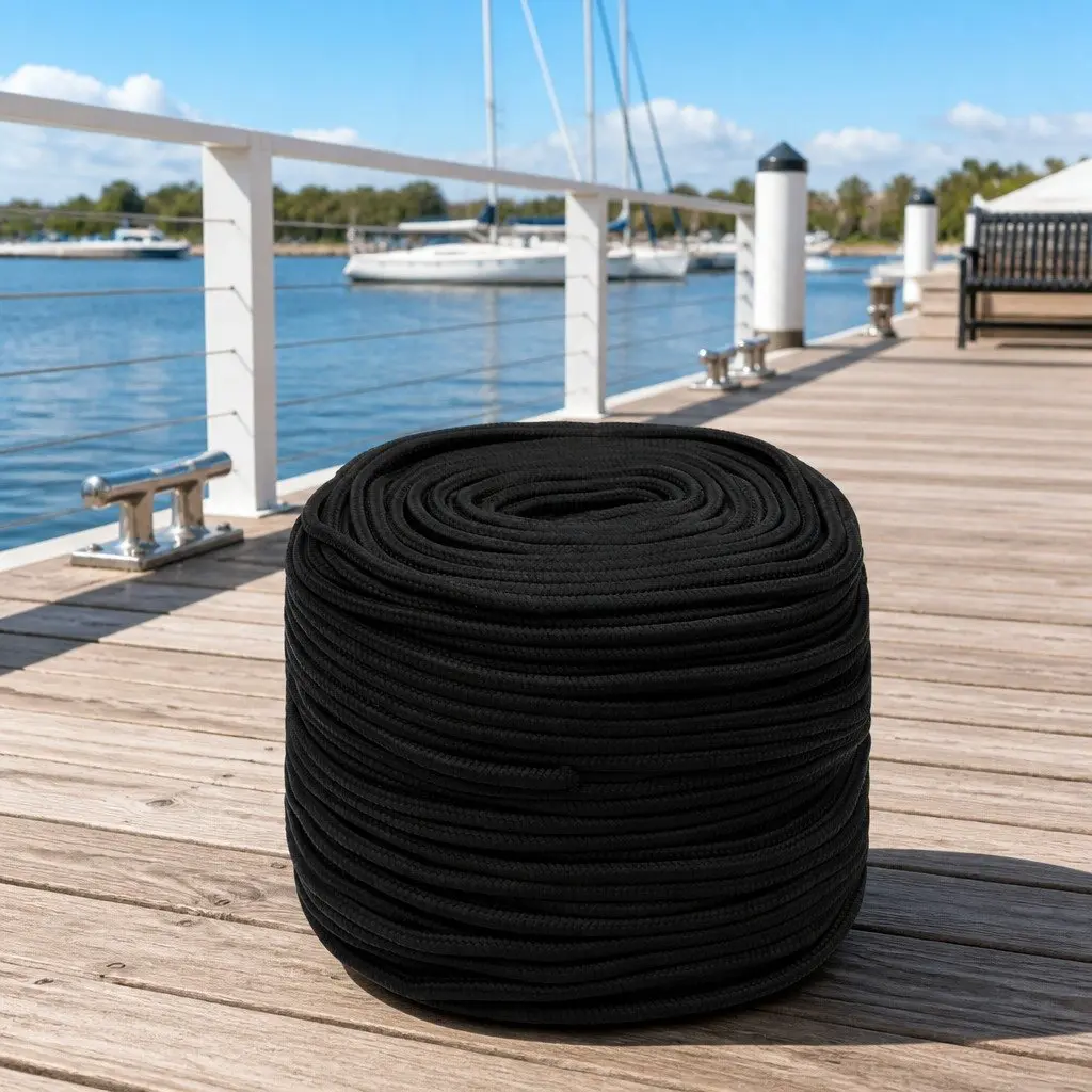 Boat Rope Polypropylene 10mm 25m Black Braided Marine Dock Line