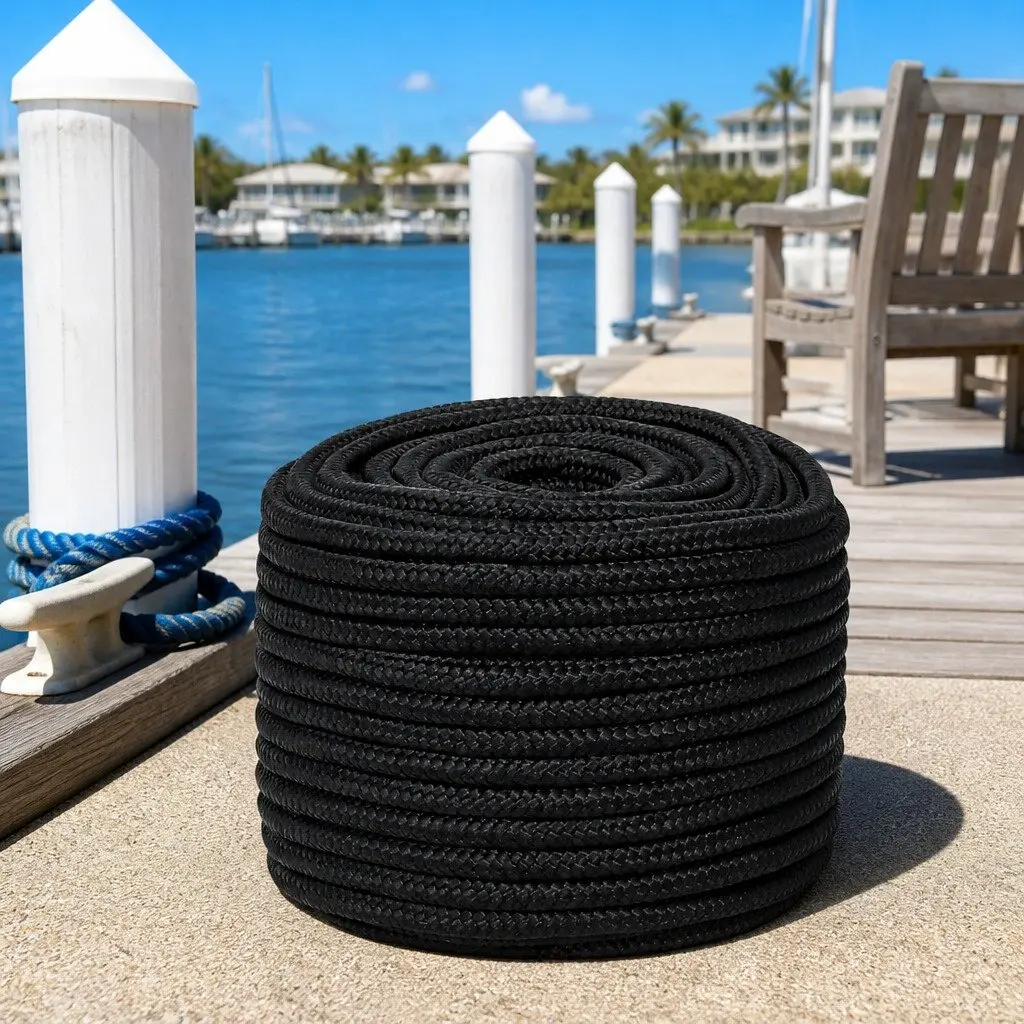 Boat Rope Polypropylene 12mm 100m Black Braided Marine Dock Line Sailing Rigging