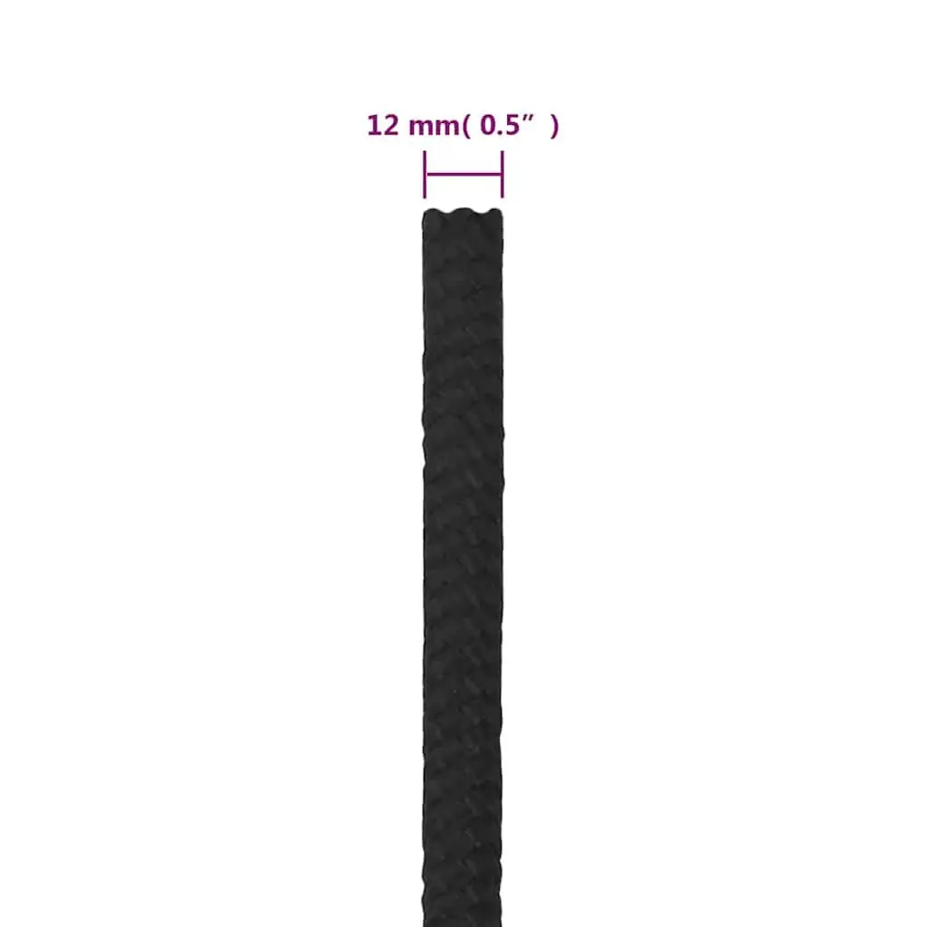 Boat Rope Polypropylene 12mm 100m Black Braided Marine Dock Line Sailing Rigging