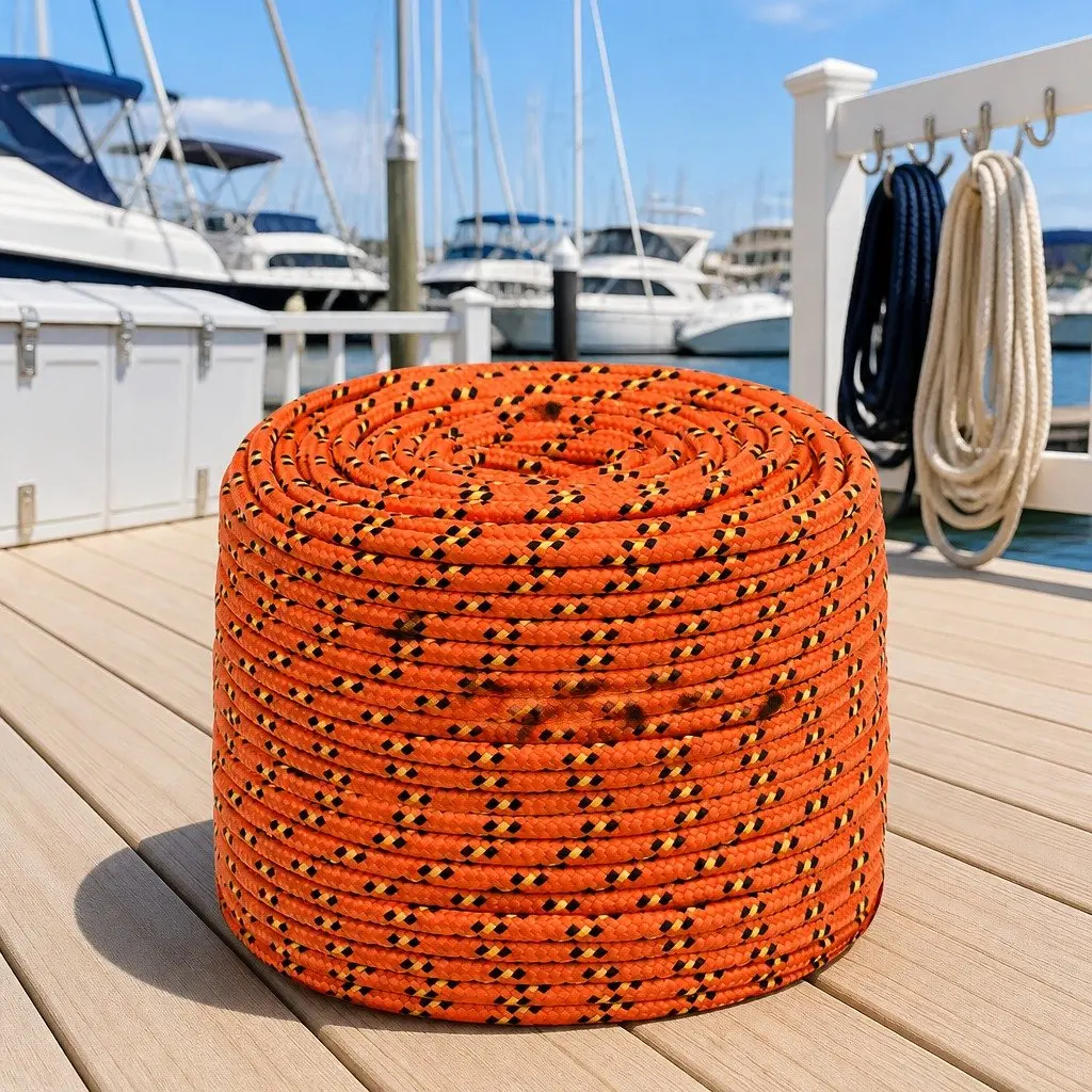 6mm Orange Braided Polypropylene Boat Rope 50m