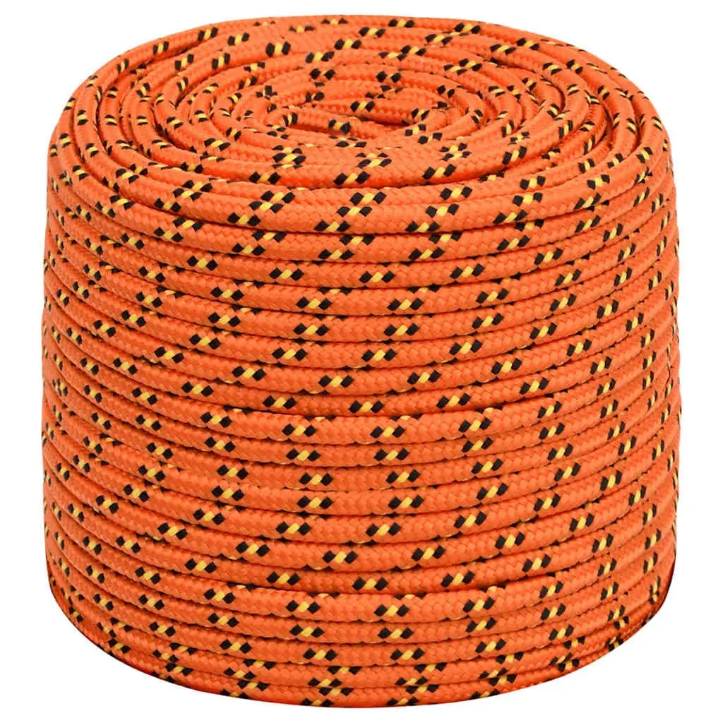 6mm Orange Braided Polypropylene Boat Rope 50m