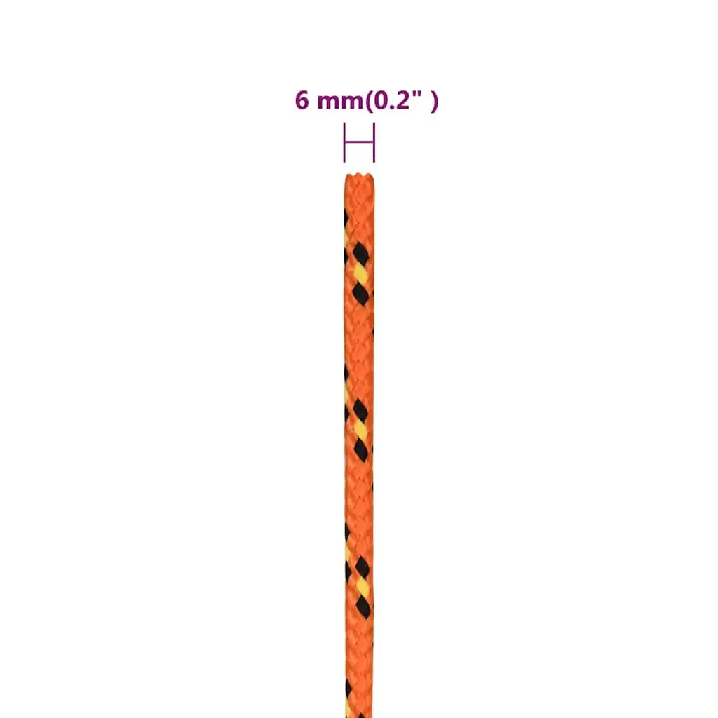6mm Orange Braided Polypropylene Boat Rope 50m