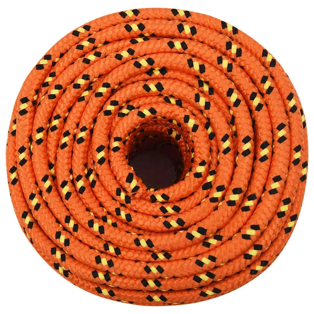 Boat Rope Polypropylene 12mm 50m Orange Braided Marine Sailing Dock Line