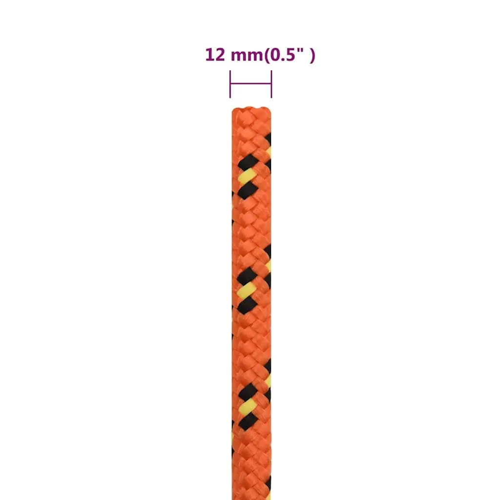 Boat Rope Polypropylene 12mm 50m Orange Braided Marine Sailing Dock Line