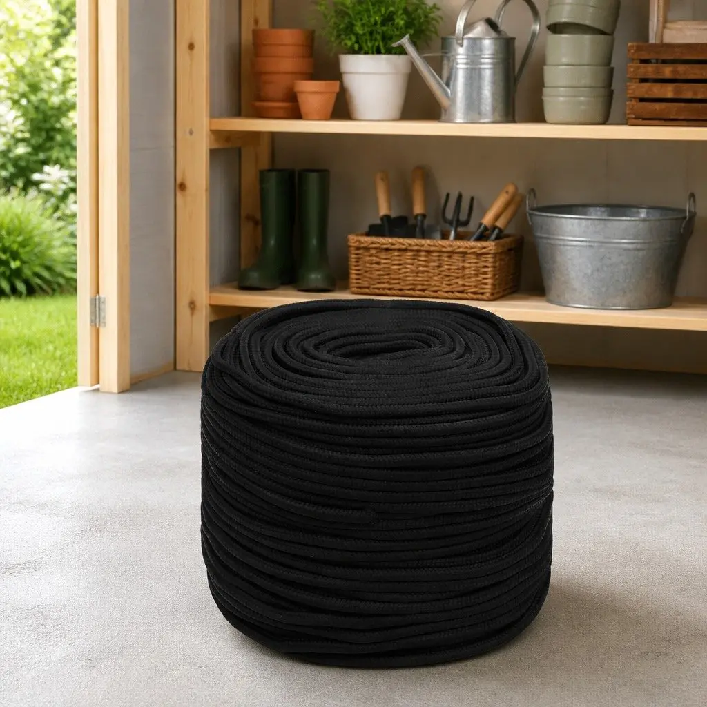 Black Braided Polyester Work Rope 6mm x 50m