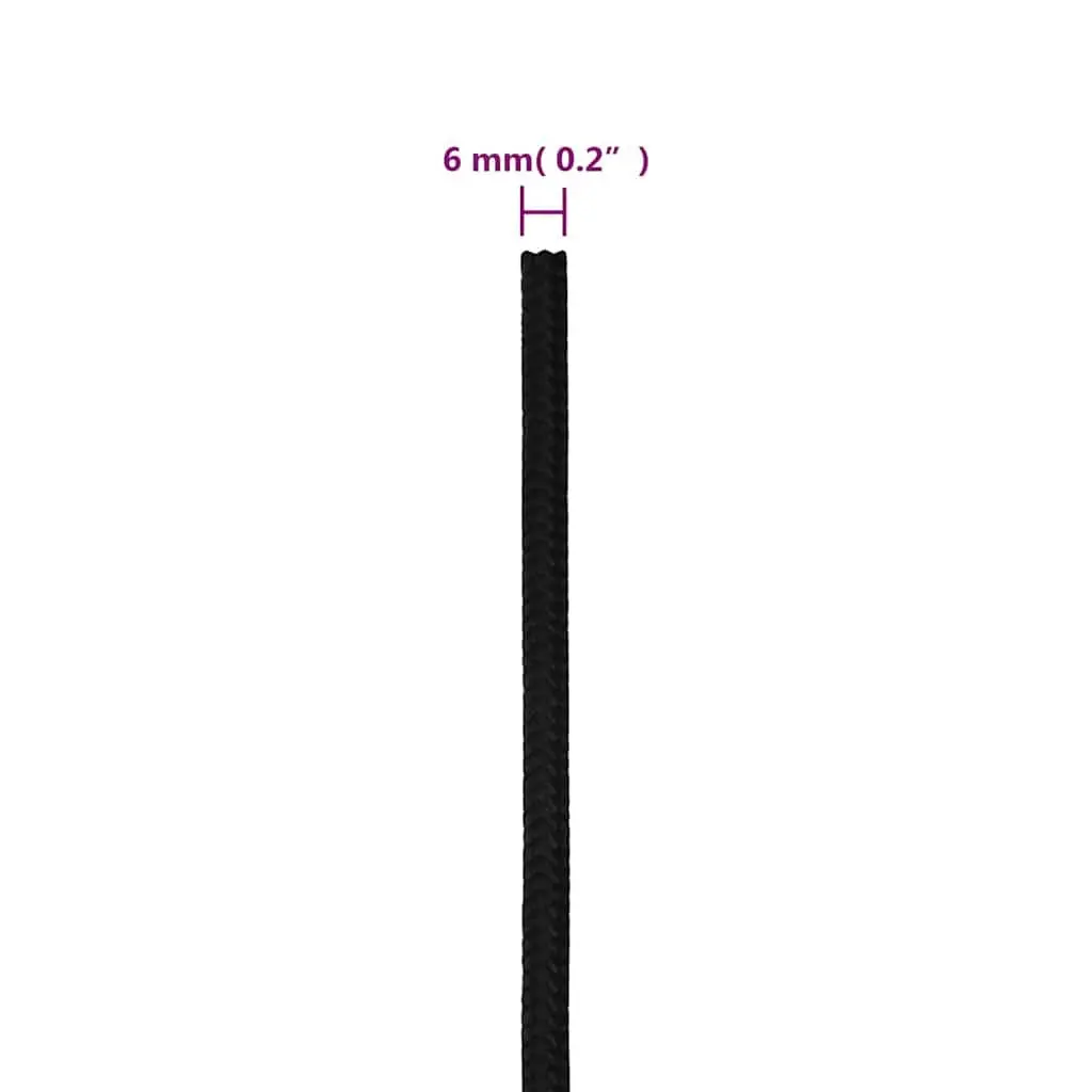 Black Braided Polyester Work Rope 6mm x 50m