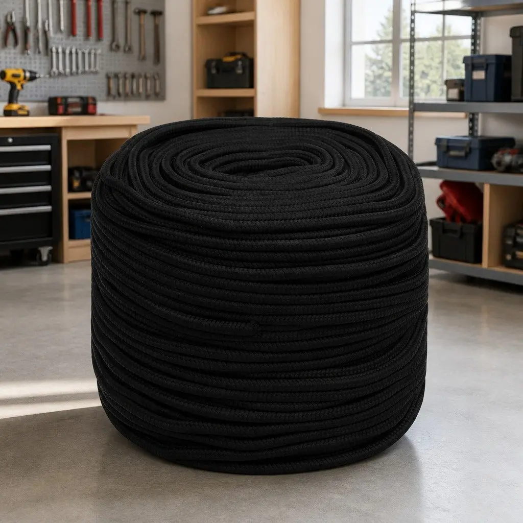 10mm Black Braided Polyester Work Rope 50m