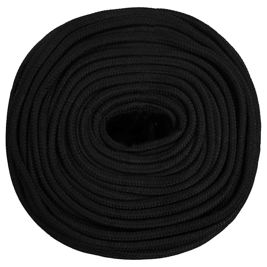10mm Black Braided Polyester Work Rope 50m