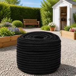 Work Rope Braided Black 12mm 100m Polyester Cord General Purpose Outdoor Garden