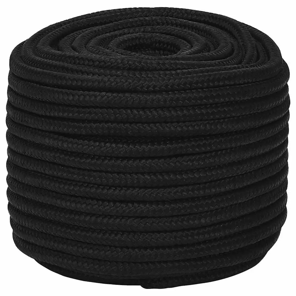 Work Rope Braided Black 12mm 100m Polyester Cord General Purpose Outdoor Garden