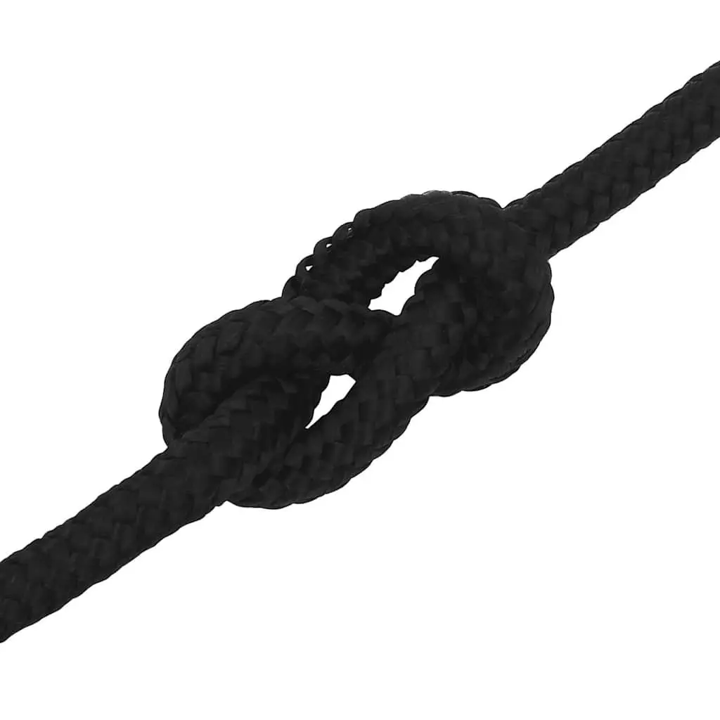 Work Rope Braided Black 12mm 100m Polyester Cord General Purpose Outdoor Garden
