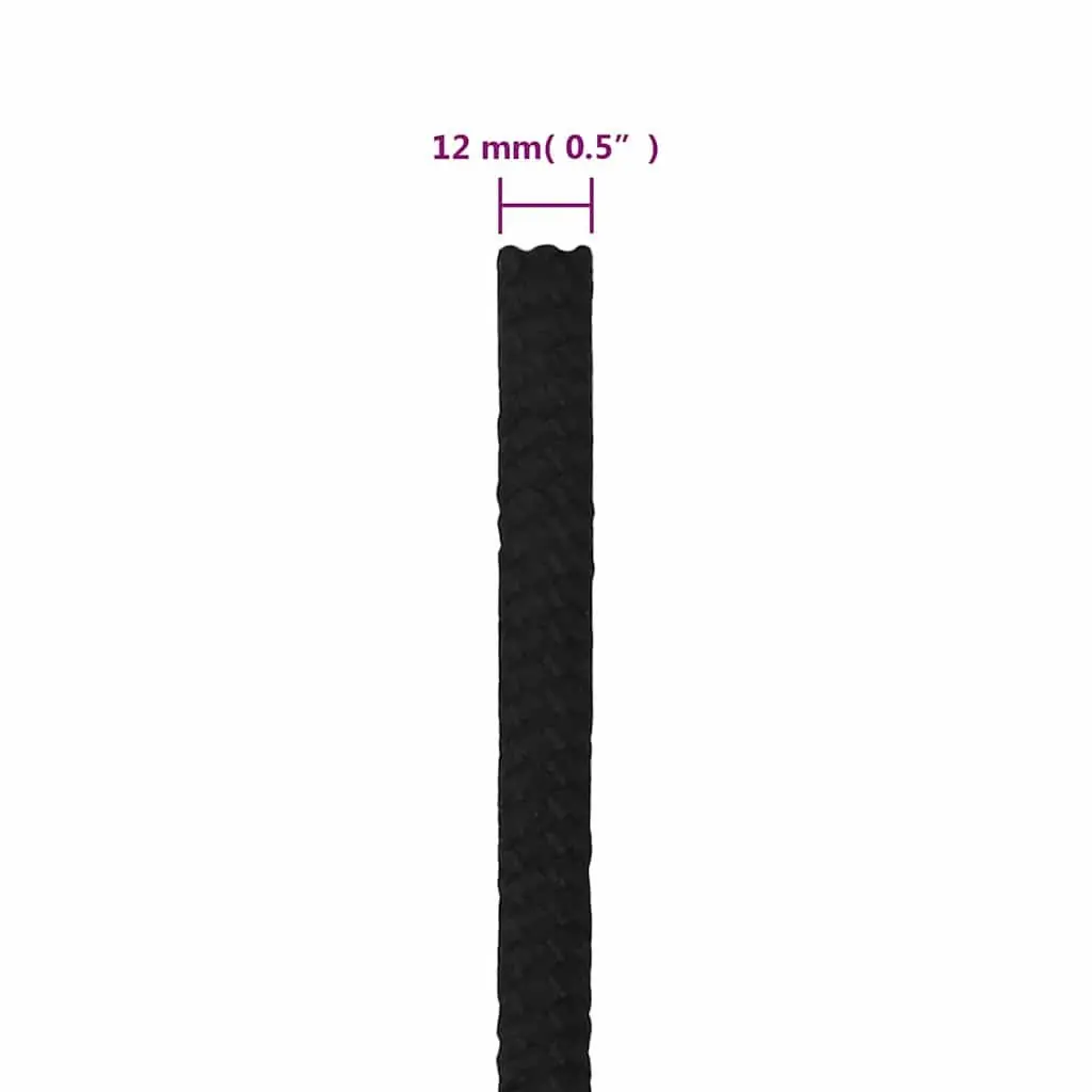 Work Rope Braided Black 12mm 100m Polyester Cord General Purpose Outdoor Garden