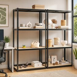 Heavy-Duty 4-Layer Anthracite Steel and Wood Storage Shelves