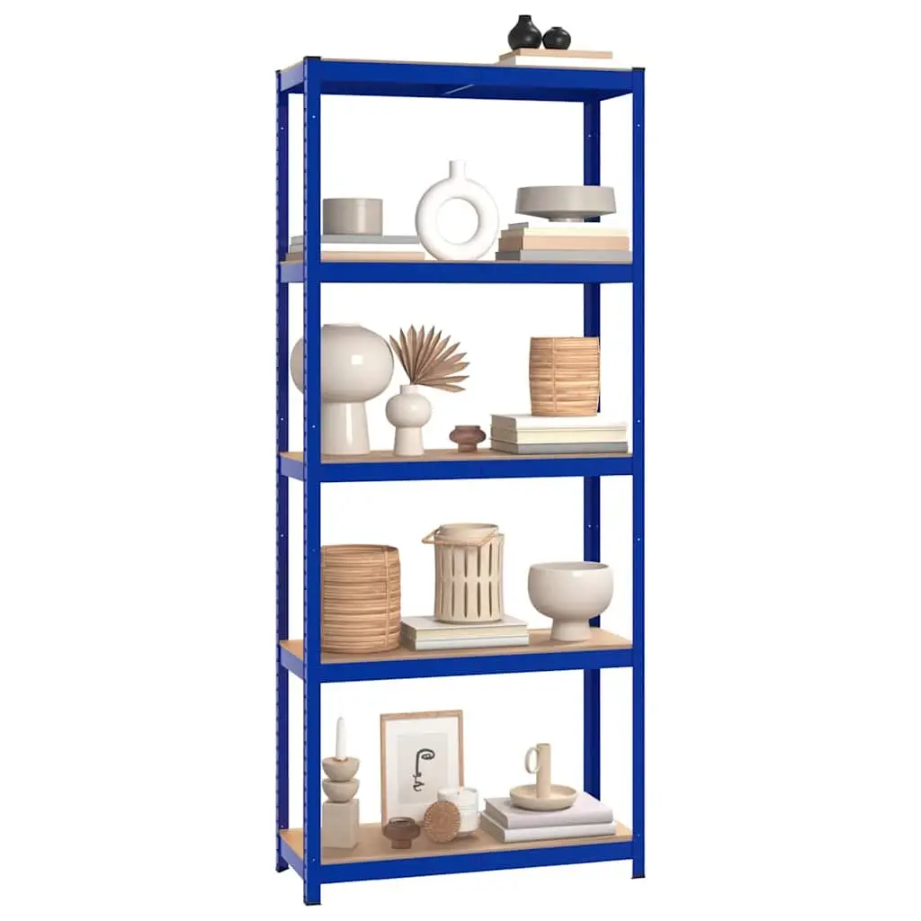 5-Layer Storage Shelves, 3 pcs Blue Steel Engineered Wood