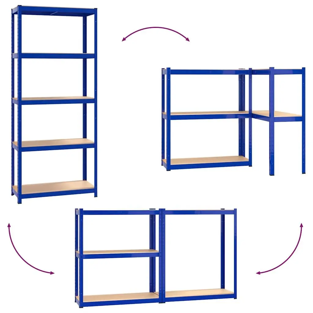 5-Layer Storage Shelves, 3 pcs Blue Steel Engineered Wood