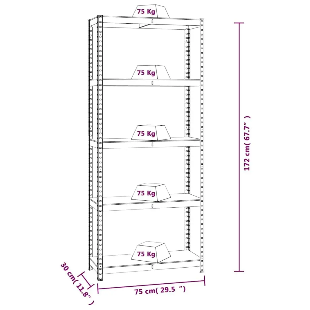5-Layer Storage Shelves, 3 pcs Blue Steel Engineered Wood