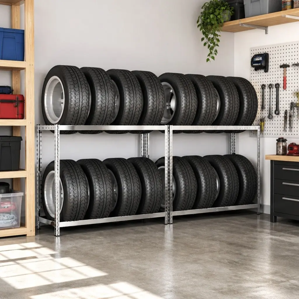 2-Layer Tire Racks for Optimal Garage Storage