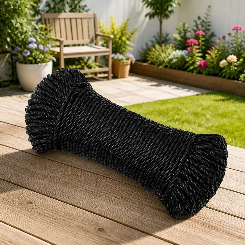 Black 6mm 50m Twisted Polypropylene Work Rope