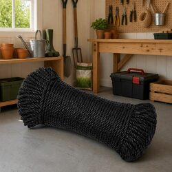 Work Rope Black 8mm 100m Twisted Polypropylene Garden Workshop Outdoor Indoor