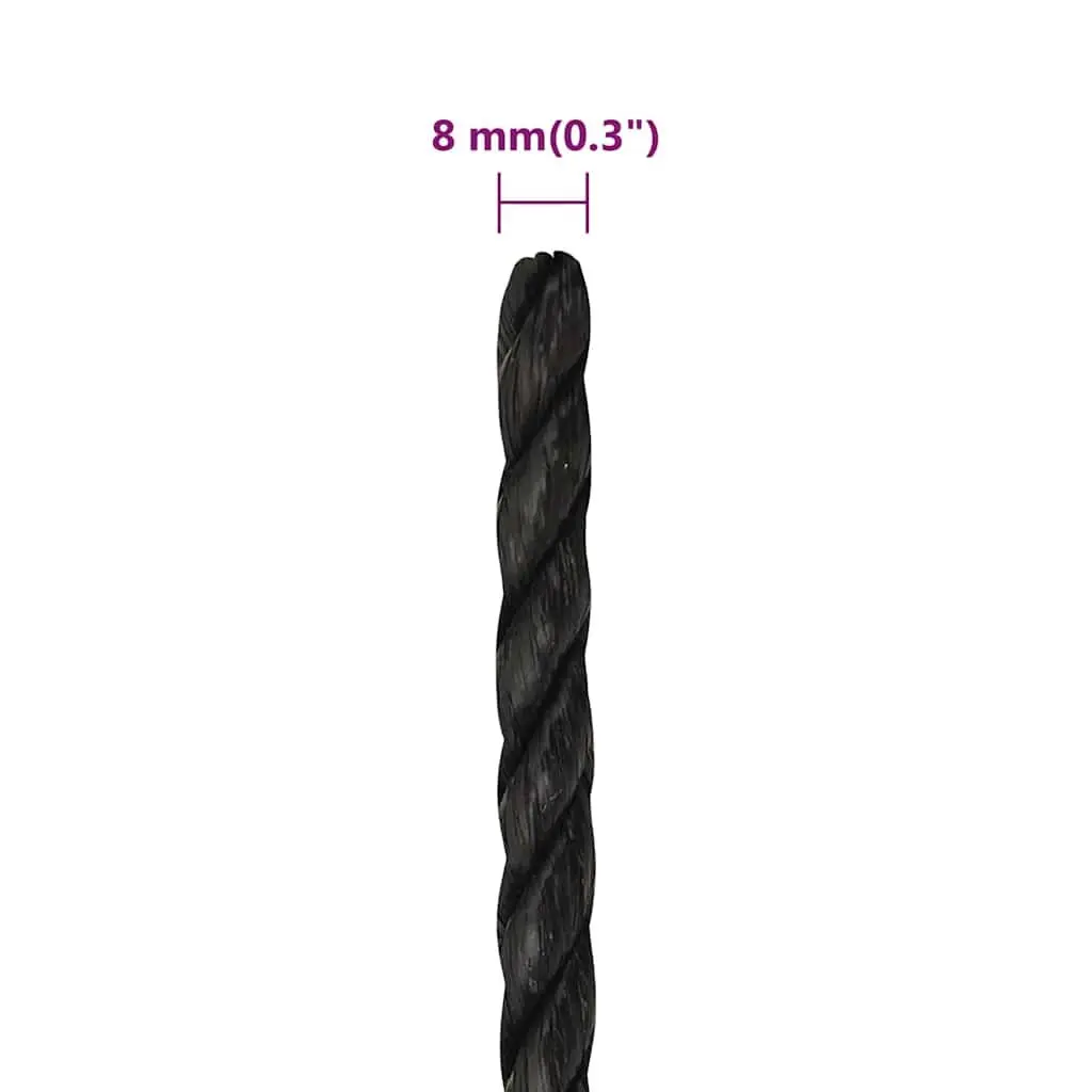 Black 8mm 100m Twisted Polypropylene Work Rope