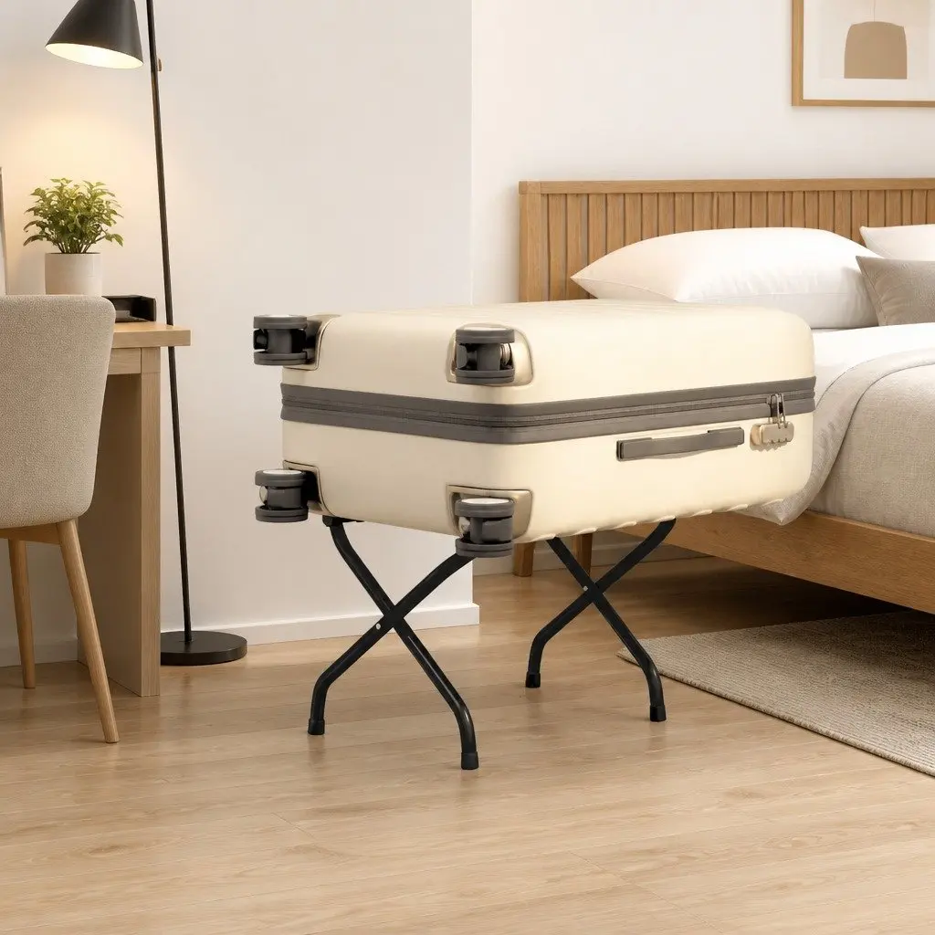 Black Luggage Rack with Backrest for Hotels