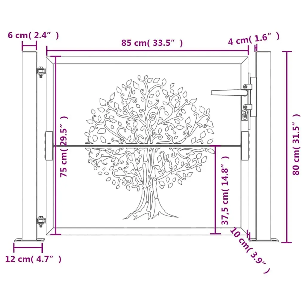 Garden Gate Anthracite 100x75 cm Steel Laser-Cut Design Outdoor Fencing Entrance