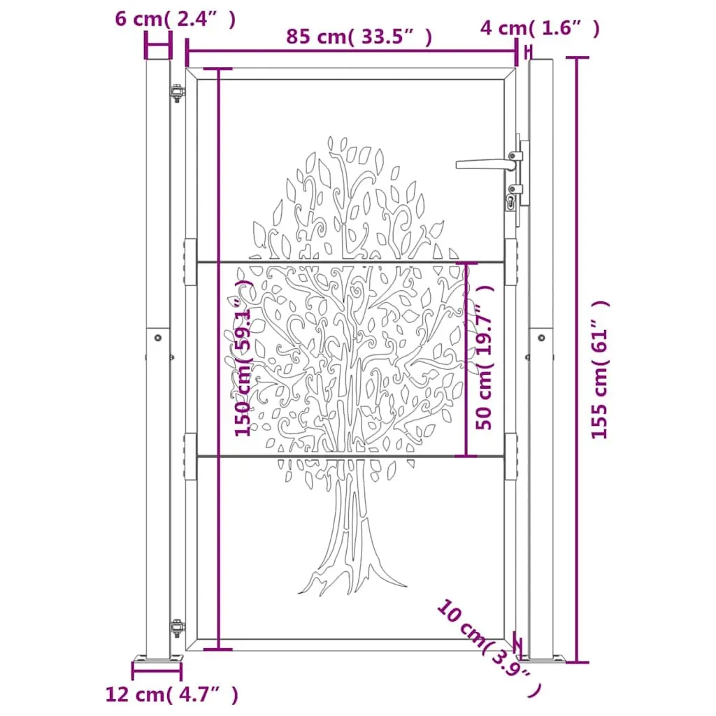 Garden Gate 100x150cm Anthracite Steel Laser-Cut Design Outdoor Fence Entry
