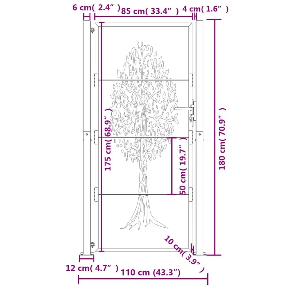 Garden Gate Anthracite 100x175 cm Steel Laser-Cut Design Outdoor Fence Entry