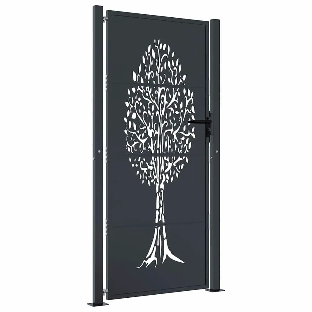 Garden Gate Anthracite 100x200 cm Steel Frame Laser-Cut Design Outdoor Fence