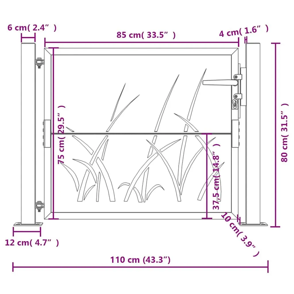 Garden Gate Anthracite 100x75 cm Steel Laser-Cut Design Outdoor Fencing Entrance