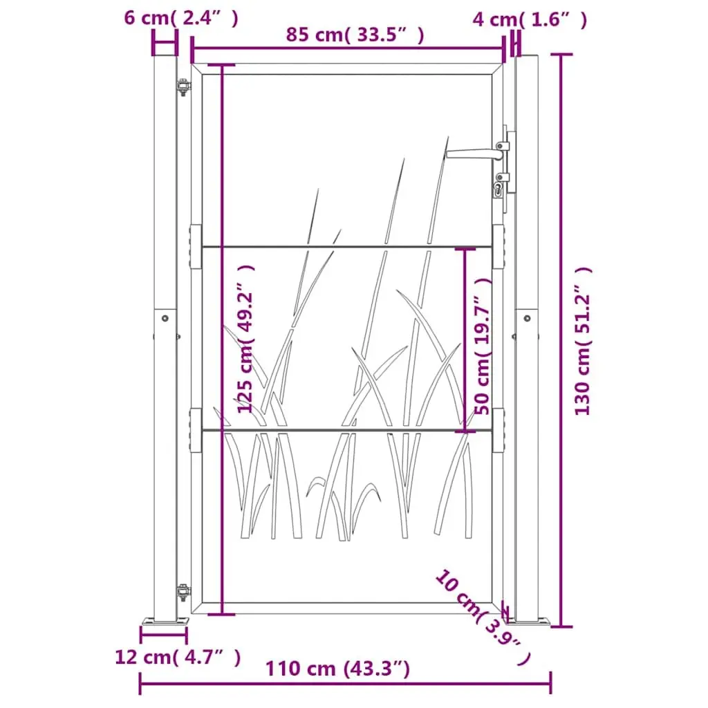 Garden Gate Anthracite 100x125 cm Steel Laser-Cut Design Lockable Security Entry