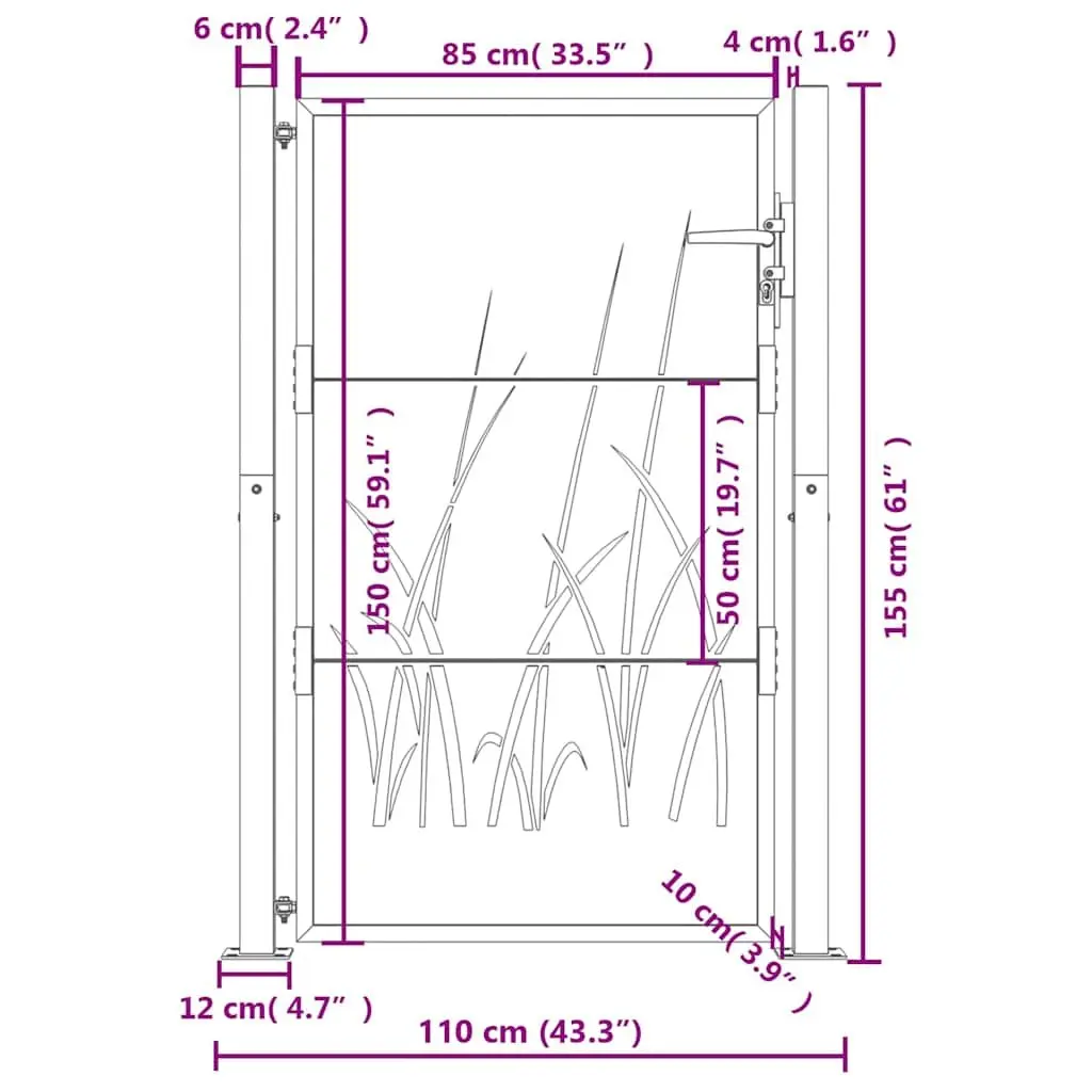 Garden Gate Anthracite Steel Laser-Cut Design Lockable Entry Fence Gate