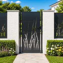 Garden Gate Anthracite 100x200cm Steel Laser-Cut Design Lockable Entry Fence