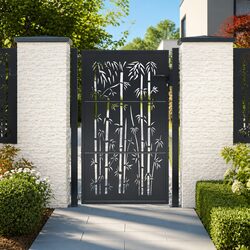 Lockable Steel Garden Gate with Bamboo Design 100x125cm