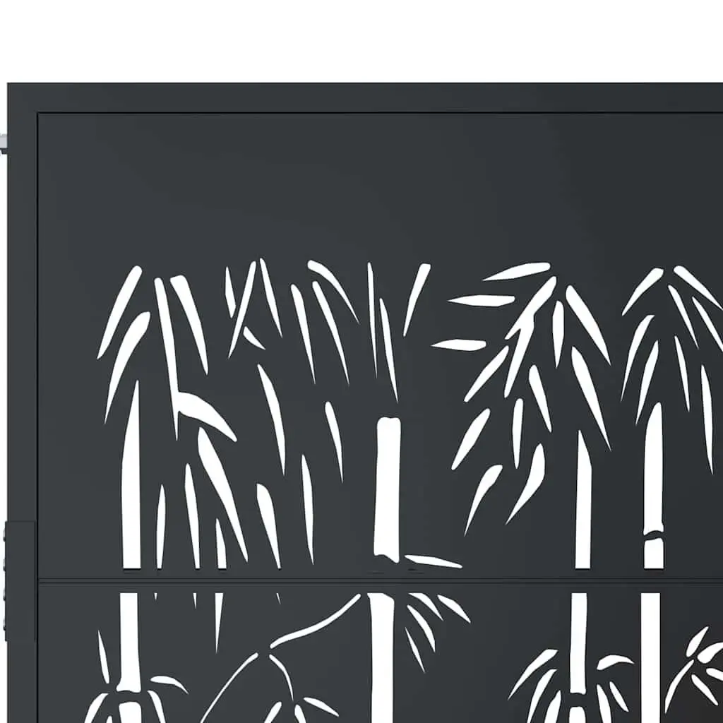 Garden Gate Anthracite 100x125cm Steel Bamboo Laser-Cut Design Lockable Entrance