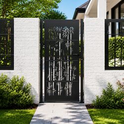 Durable Anthracite Steel Garden Gate with Bamboo Design
