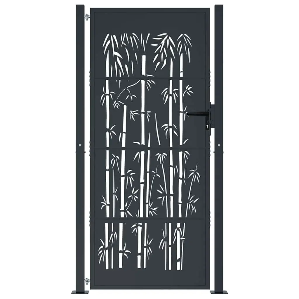 Garden Gate Anthracite 100x200cm Steel Bamboo Design Outdoor Fence Entry