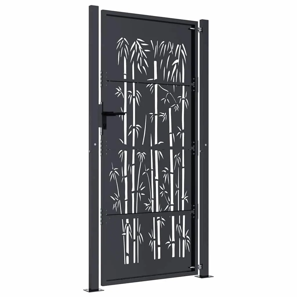 Garden Gate Anthracite 100x200cm Steel Bamboo Design Outdoor Fence Entry