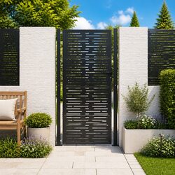 100x200 cm Anthracite Steel Garden Gate with Laser-Cut Design