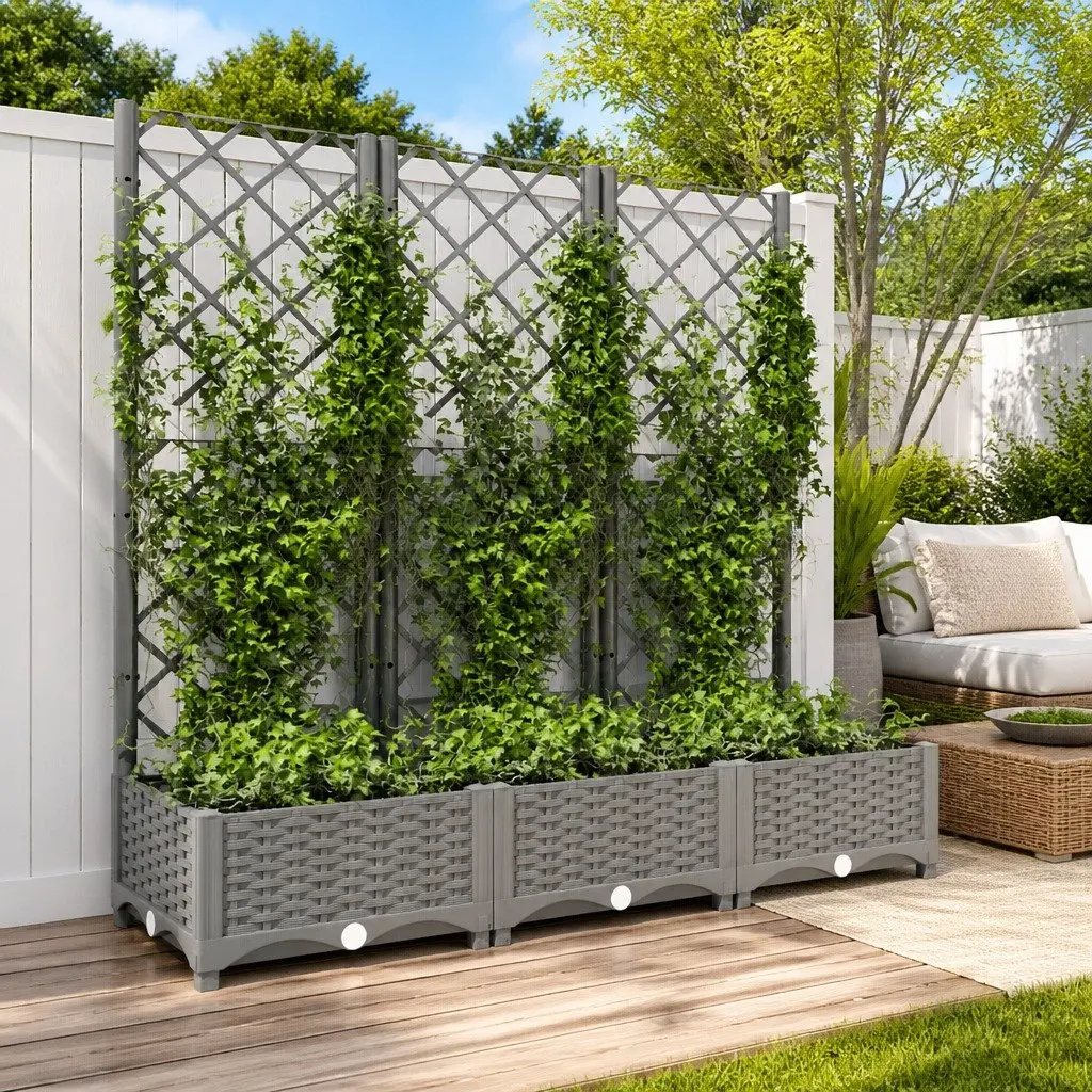 Grey Garden Planter with Trellis for Climbing Plants