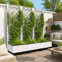 White Garden Planter with Trellis for Climbing Plants