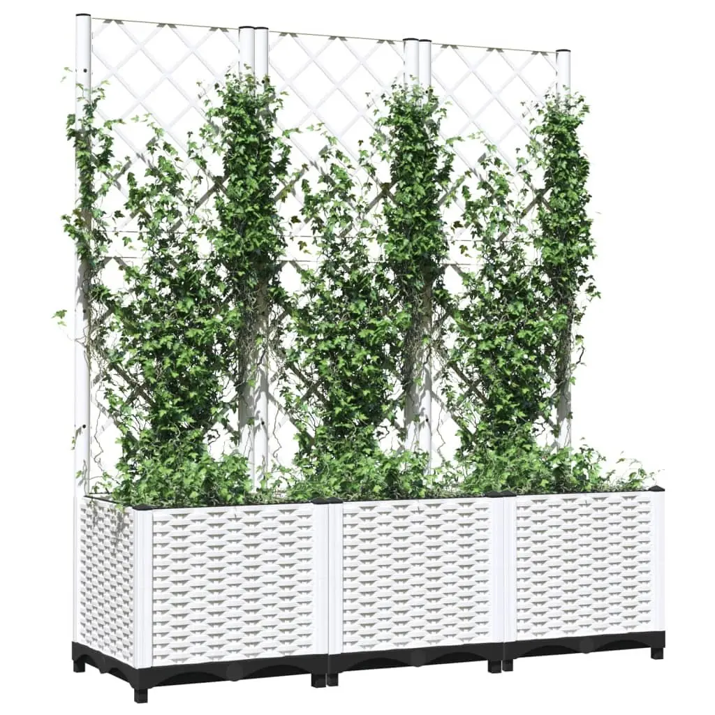 White Garden Planter with Trellis for Climbing Plants